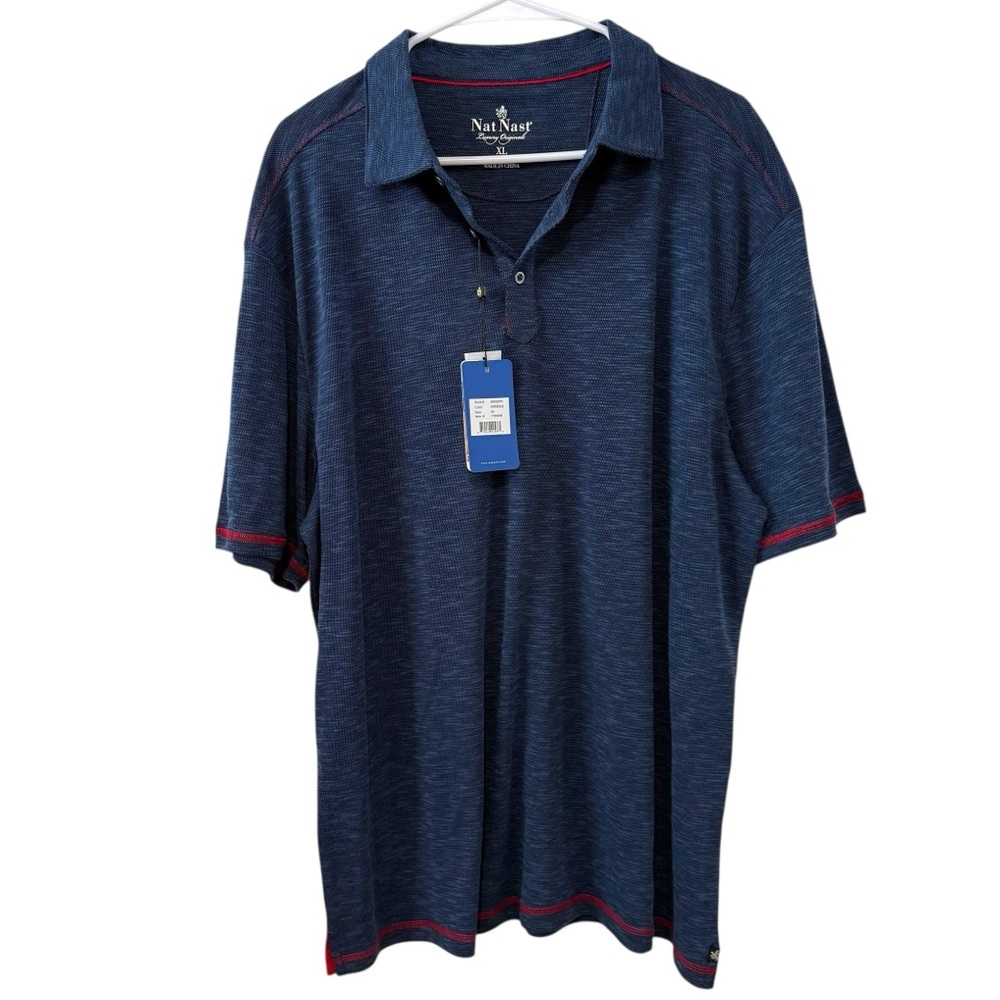 NWT Nat Nast Luxury Originals Polo Shirt XL Blue Red Trim